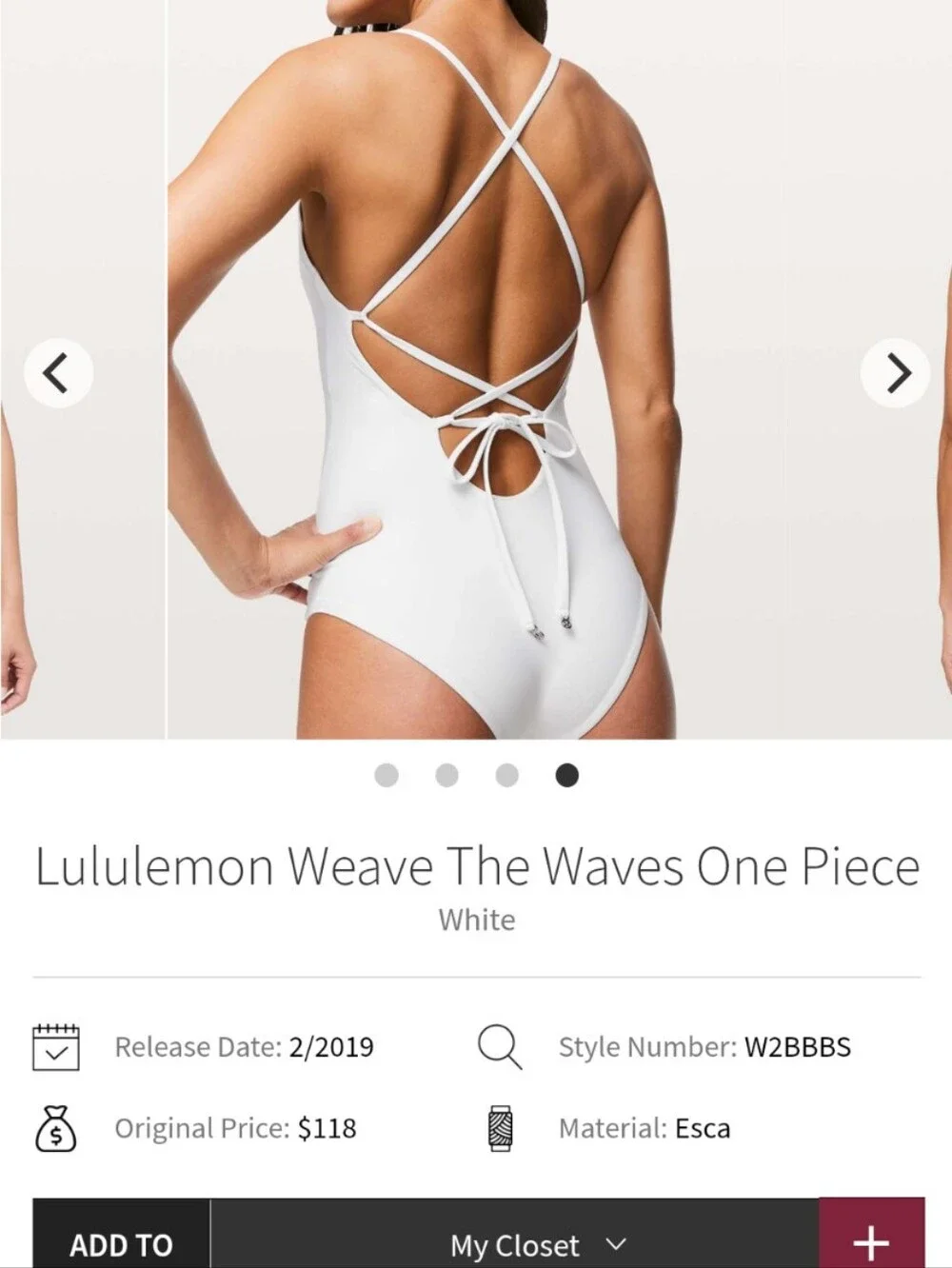 Lululemon Size 6 Weave The Waves White Ivory Crossback One-Piece Swimsuit W2BBBS